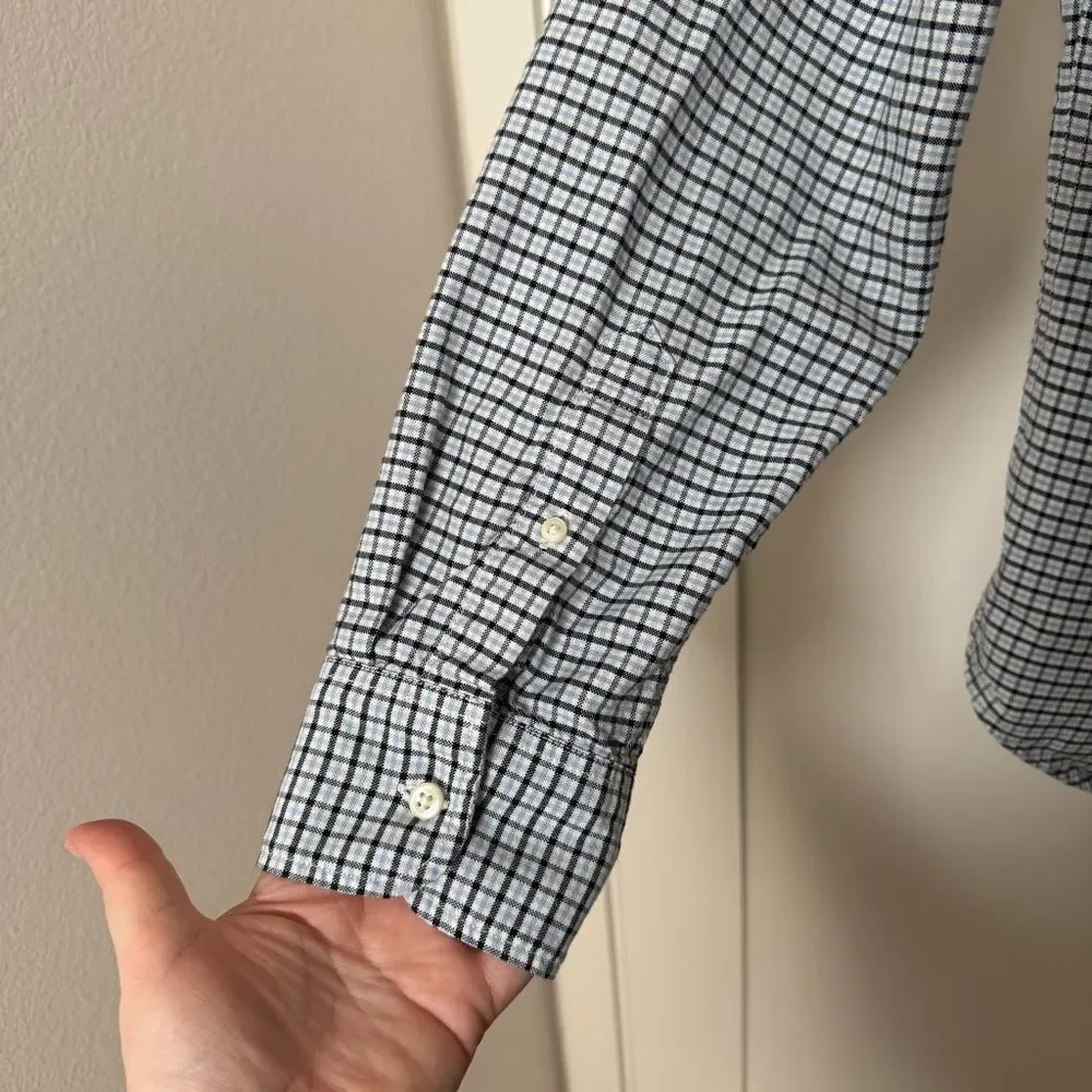 J Crew Oxford Shirt Mens Sz M Gingham Slim Fit 100% Cotton Preppy Office Career